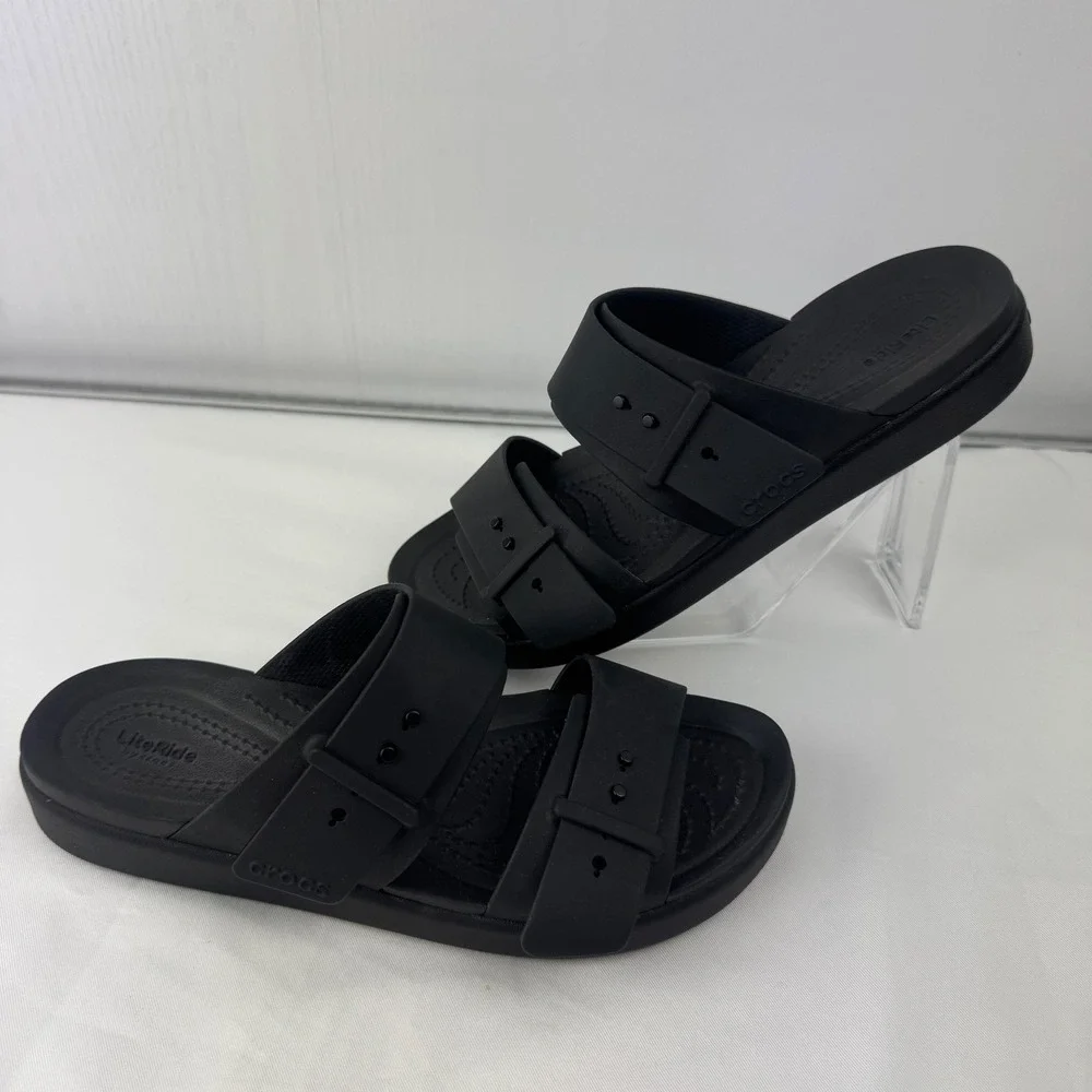 Crocs LiteRide Brooklyn Women Black Adjustable Strap Slides Sandals Size 6 - Picture 4 of 12